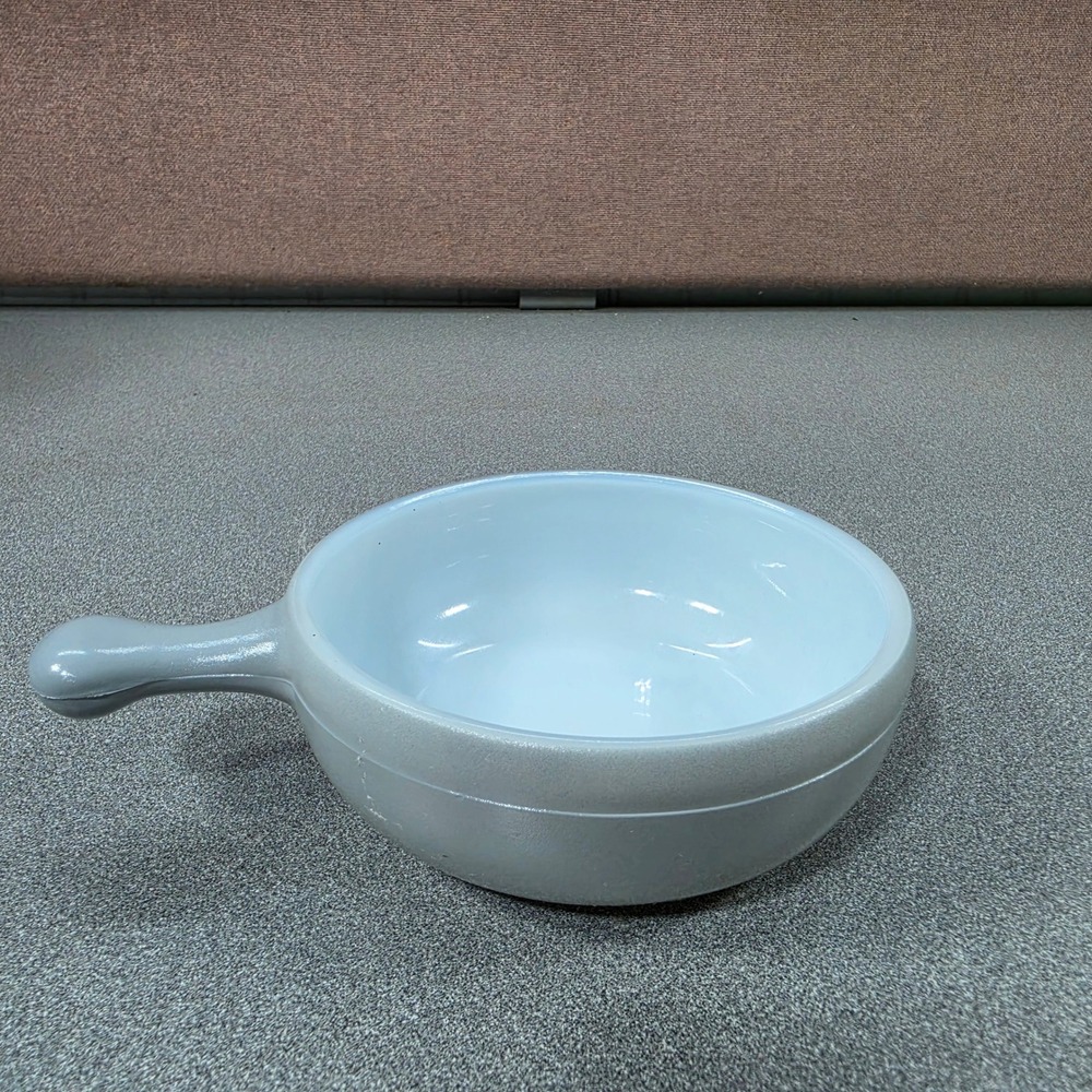 Glasbake Soup, Cereal, Chili Bowl 5in Gray Excellent J-314 Milk Glass Handle